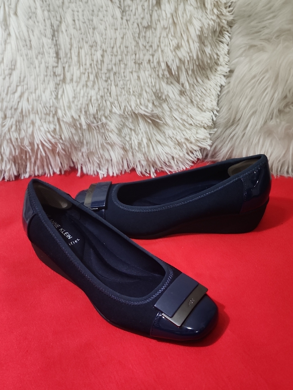 Anne Klein Navy and Black Low Wedge Flats